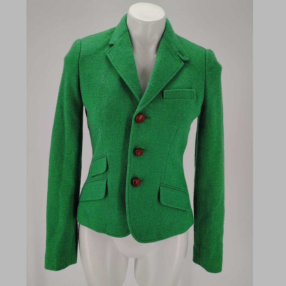 Rugby Ralph Lauren Green Wool Suede Arm Patches Equestrian Blazer Jacket Size 2 - Picture 2 of 16